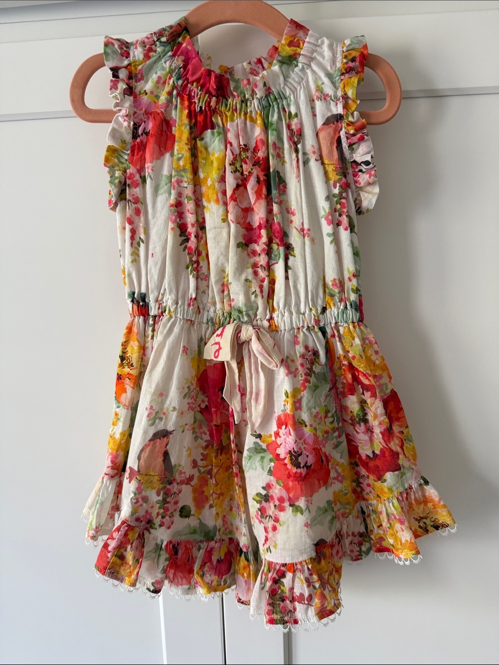 Zimmermann Kids Floral Smocked Dress- White with Pink & Yellow Floral Size 1